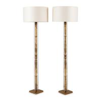 A Pair of Continental Carved Giltwood, Glass and Brass Floor Lamps