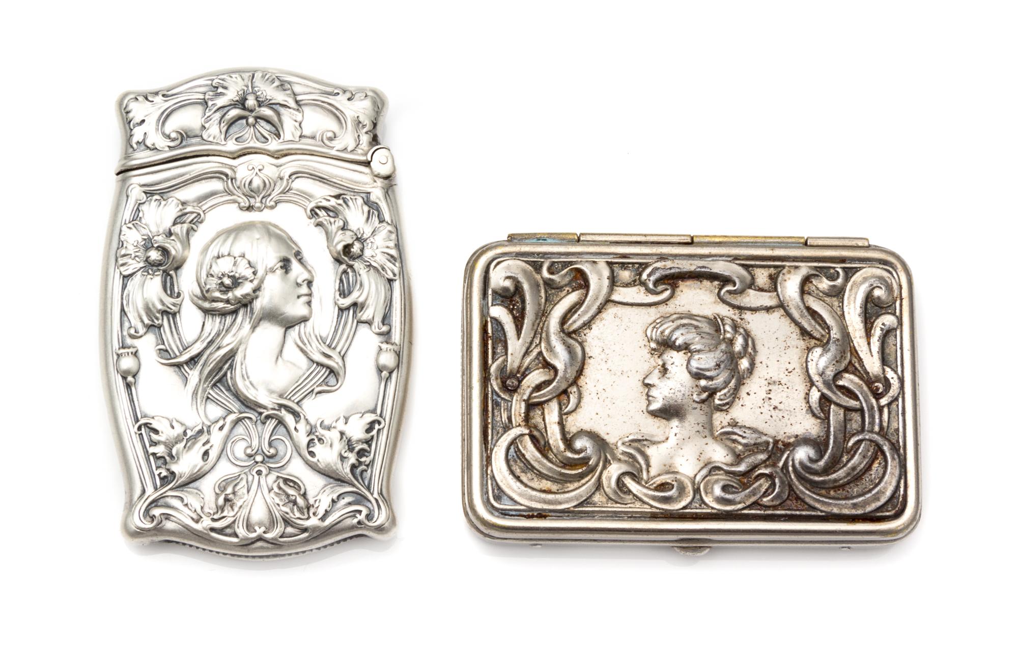 An American Silver Vesta Case, Gorham Mfg. Co., Providence, RI, 1907, the case worked with Art Nouveau style floral and vine motifs and