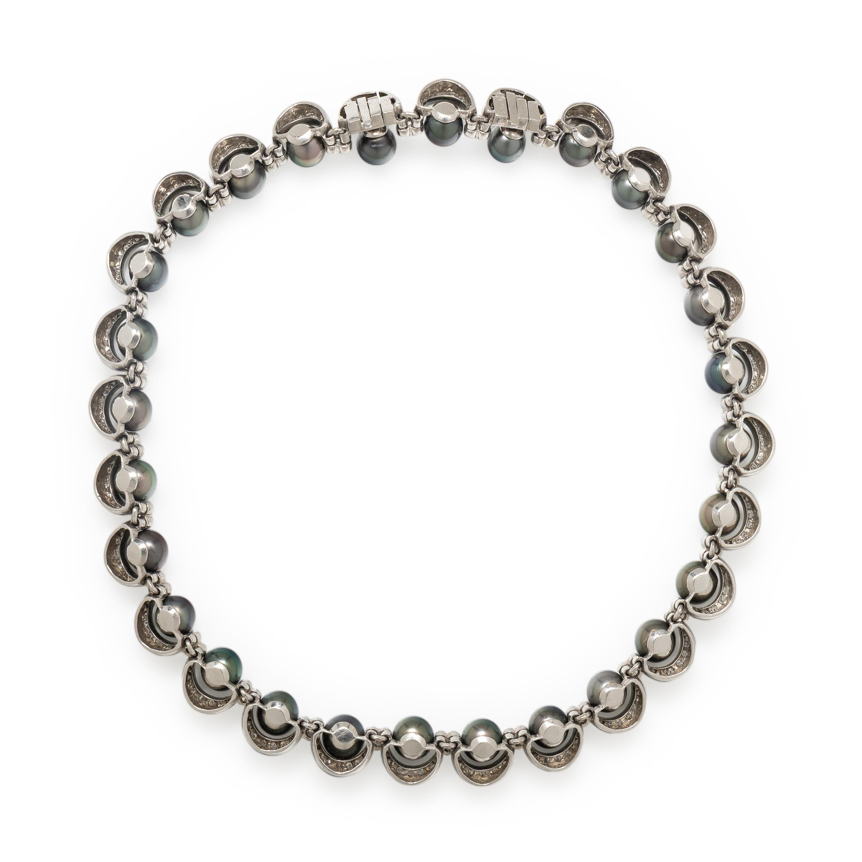 GREY CULTURED PEARL, DIAMOND, AND PLATINUM COLLAR NECKLACE