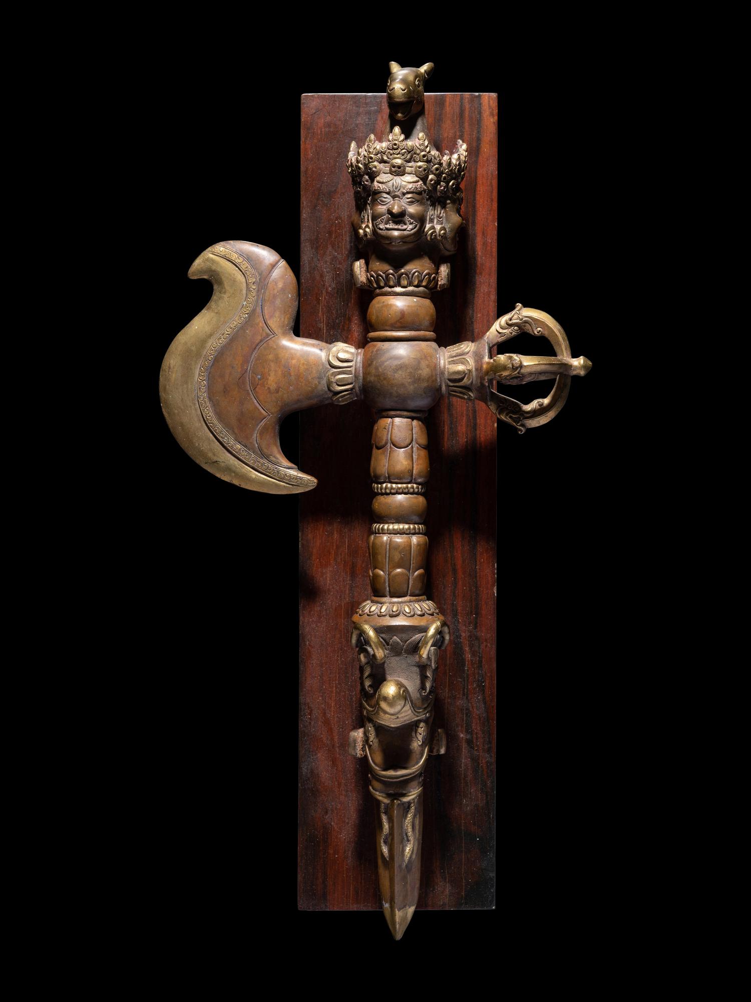 Two Tibetan Gilt Bronze Ritual Daggers