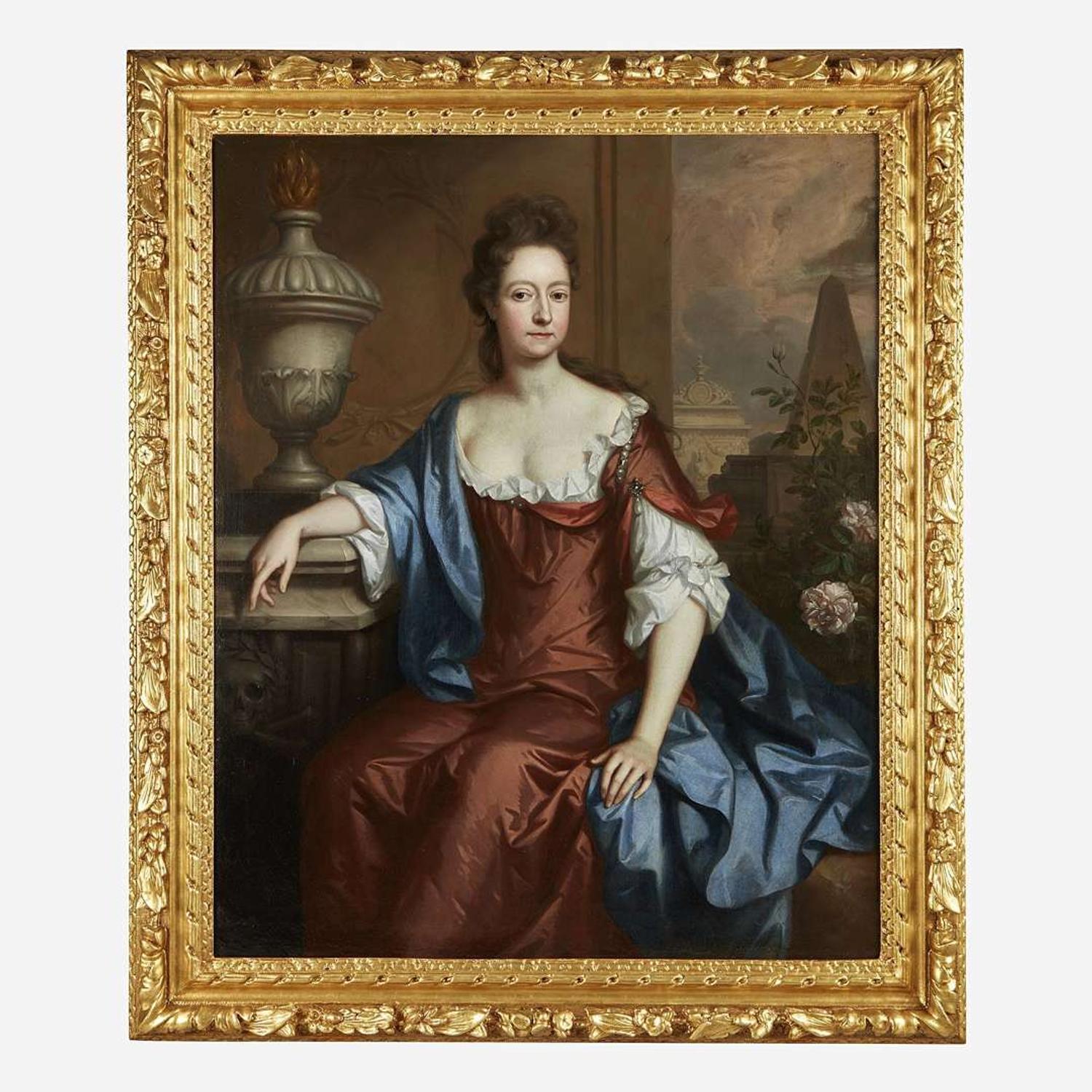 Manner of Sir Peter Lely (British, 1618–1680) Portrait of a Seated Lady in an Exterior