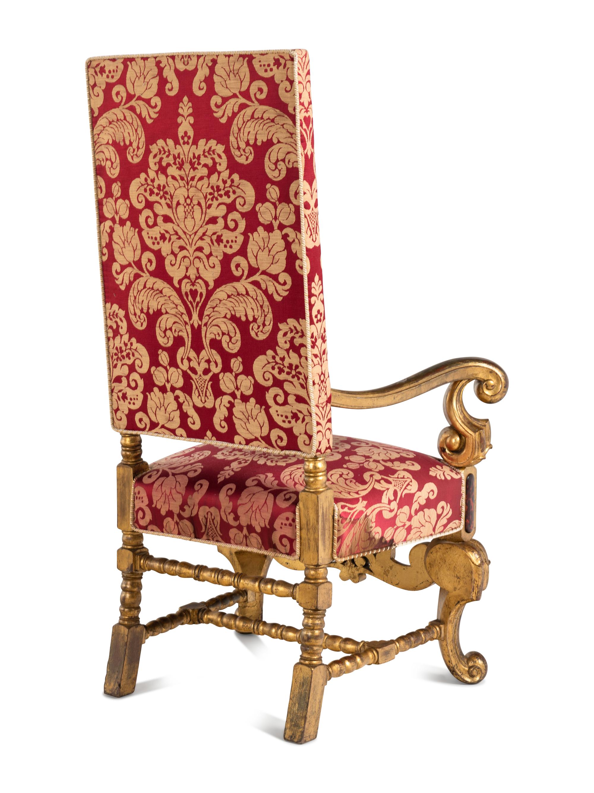 A Pair of Louis XIV Style Parcel Gilt Fauteuils