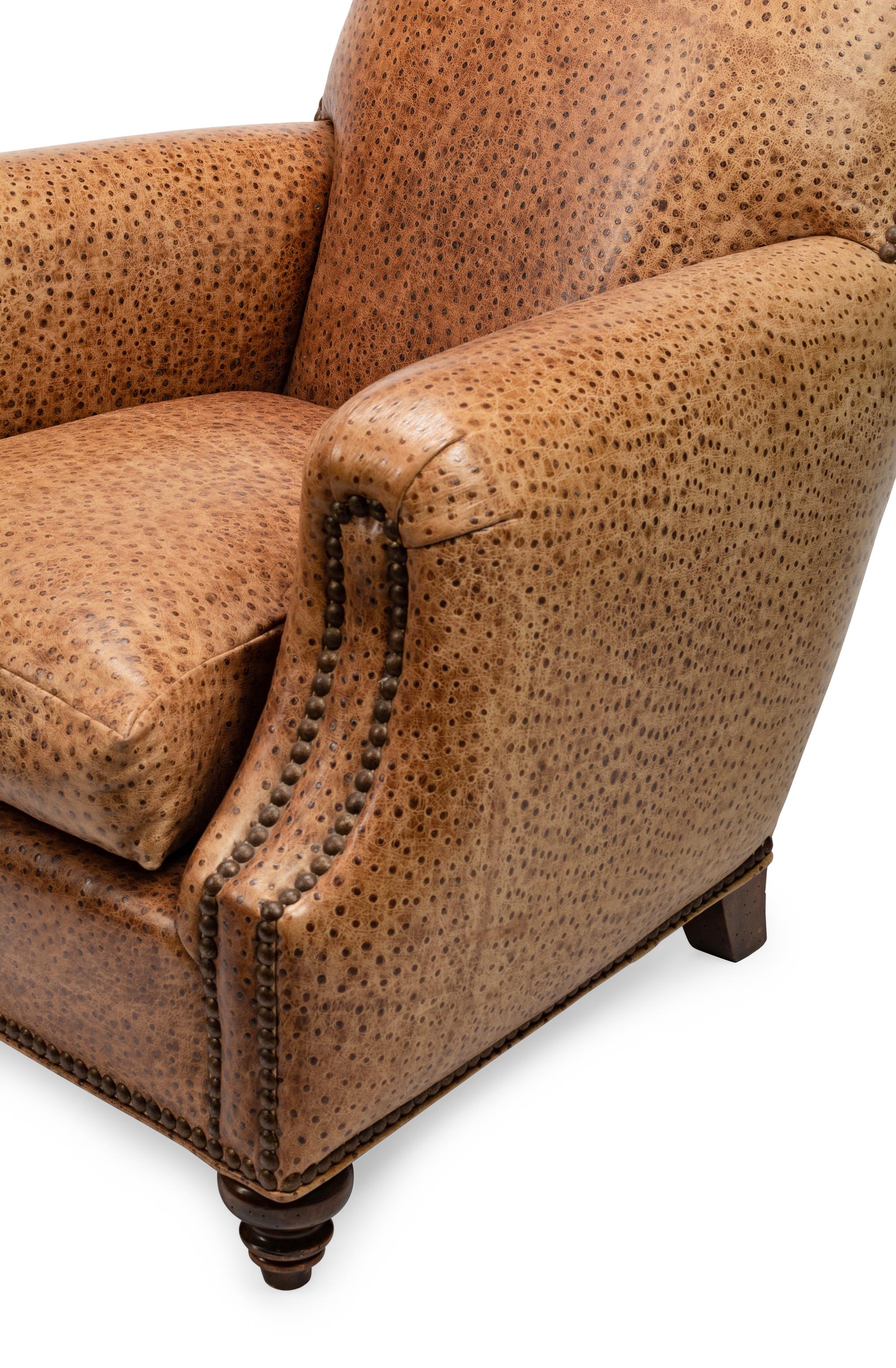 A Pair of Faux Ostrich Embossed Leather Upholstered Club Chairs