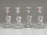 Four Molded Glass Dolphin Candlesticks