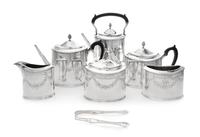 An American Silver Six-Piece Tea and Coffee Service, Sweetser Co. for Shreve, Crump & Low Co., Boston, MA, comprising a water kettle on