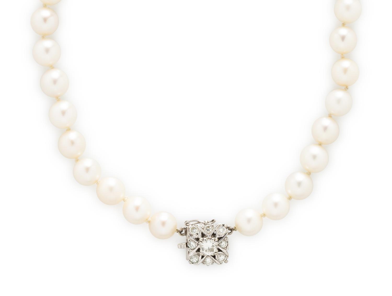 CULTURED PEARL AND DIAMOND NECKLACE