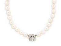 CULTURED PEARL AND DIAMOND NECKLACE
