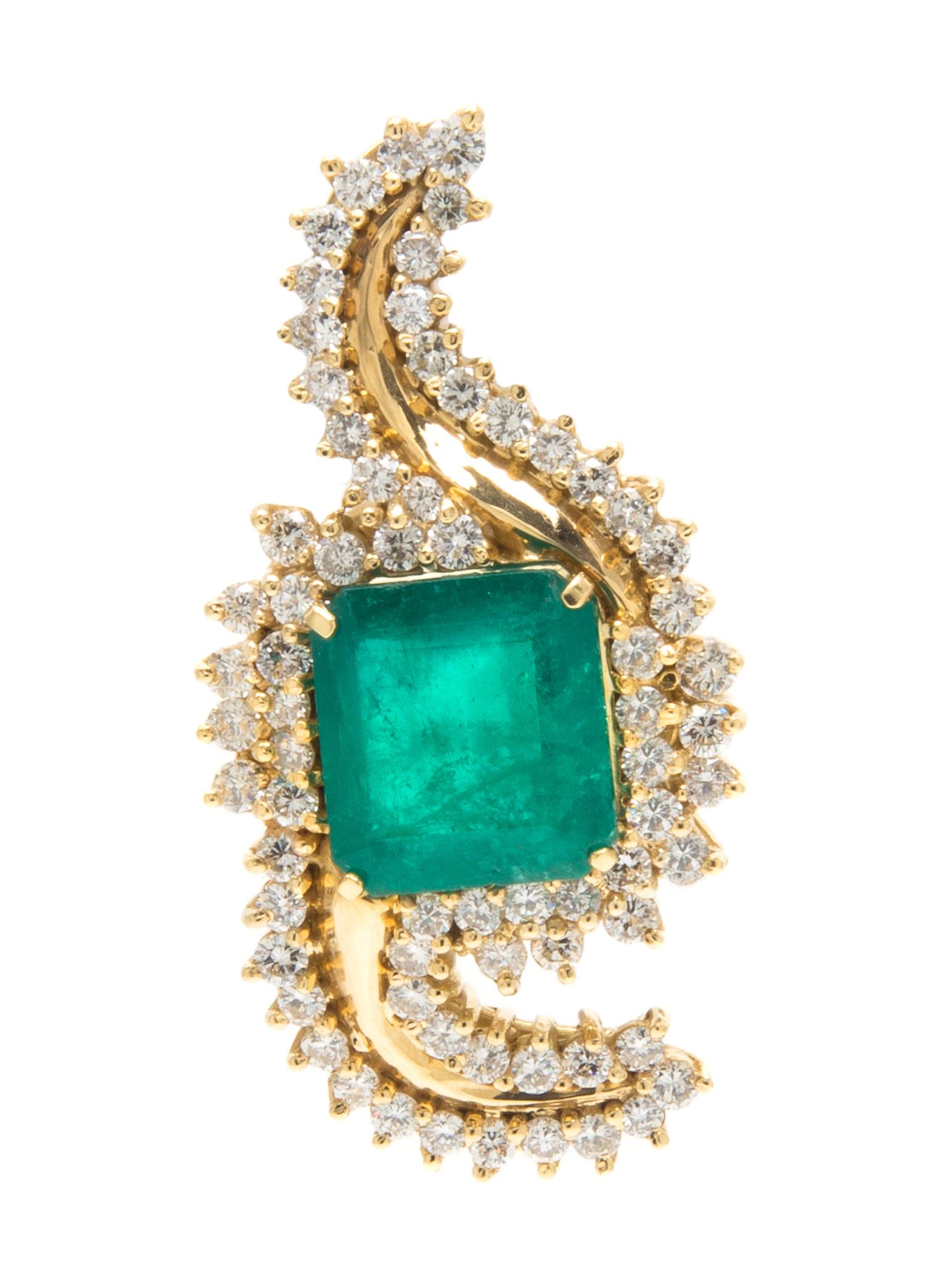 A Yellow Gold, Emerald and Diamond Pendant Slide, 15.50 dwts.
