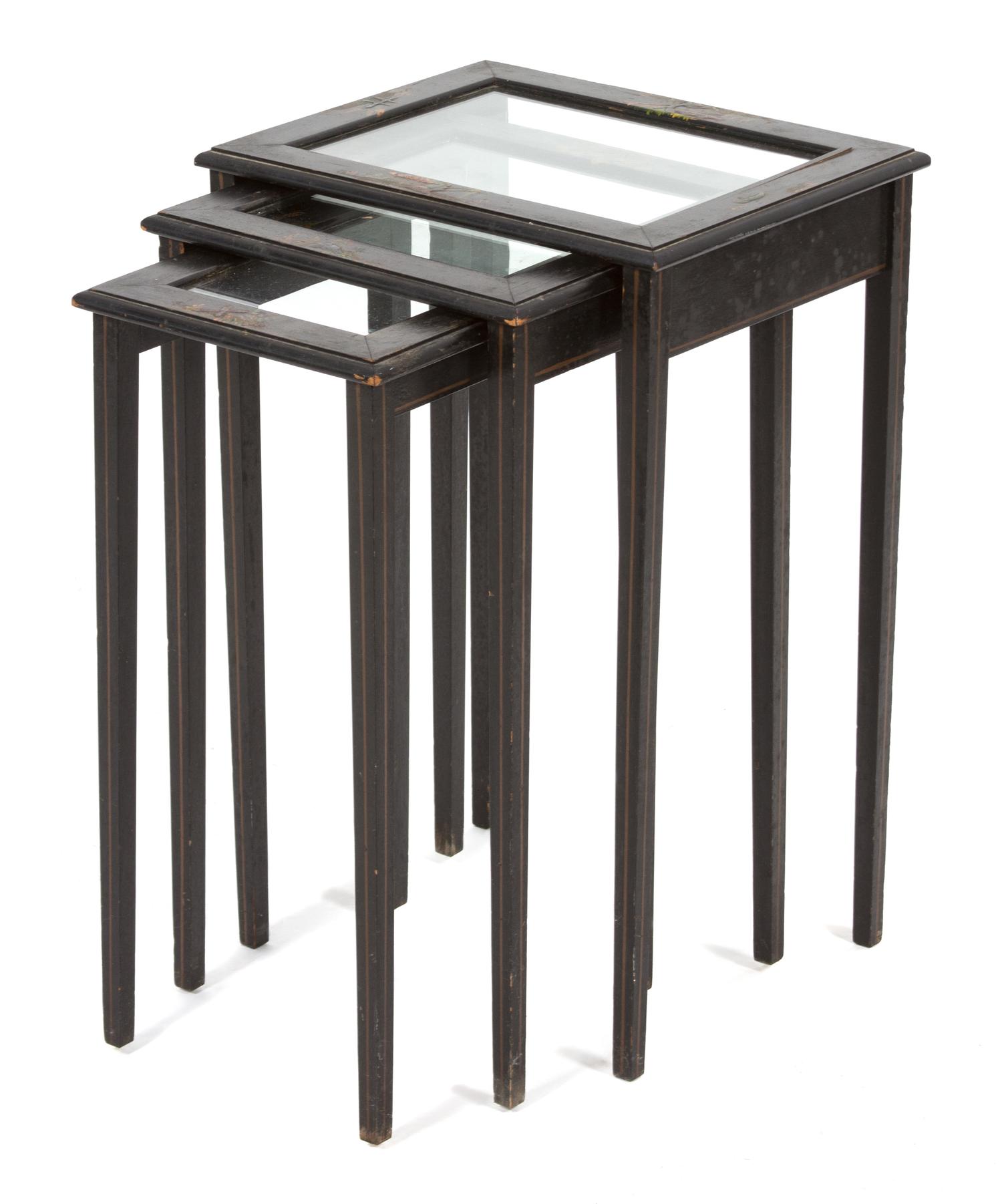 A Set of Three Chinoiserie Lacquered Nesting Tables Height of tallest 20 inches. — 20TH CENTURY