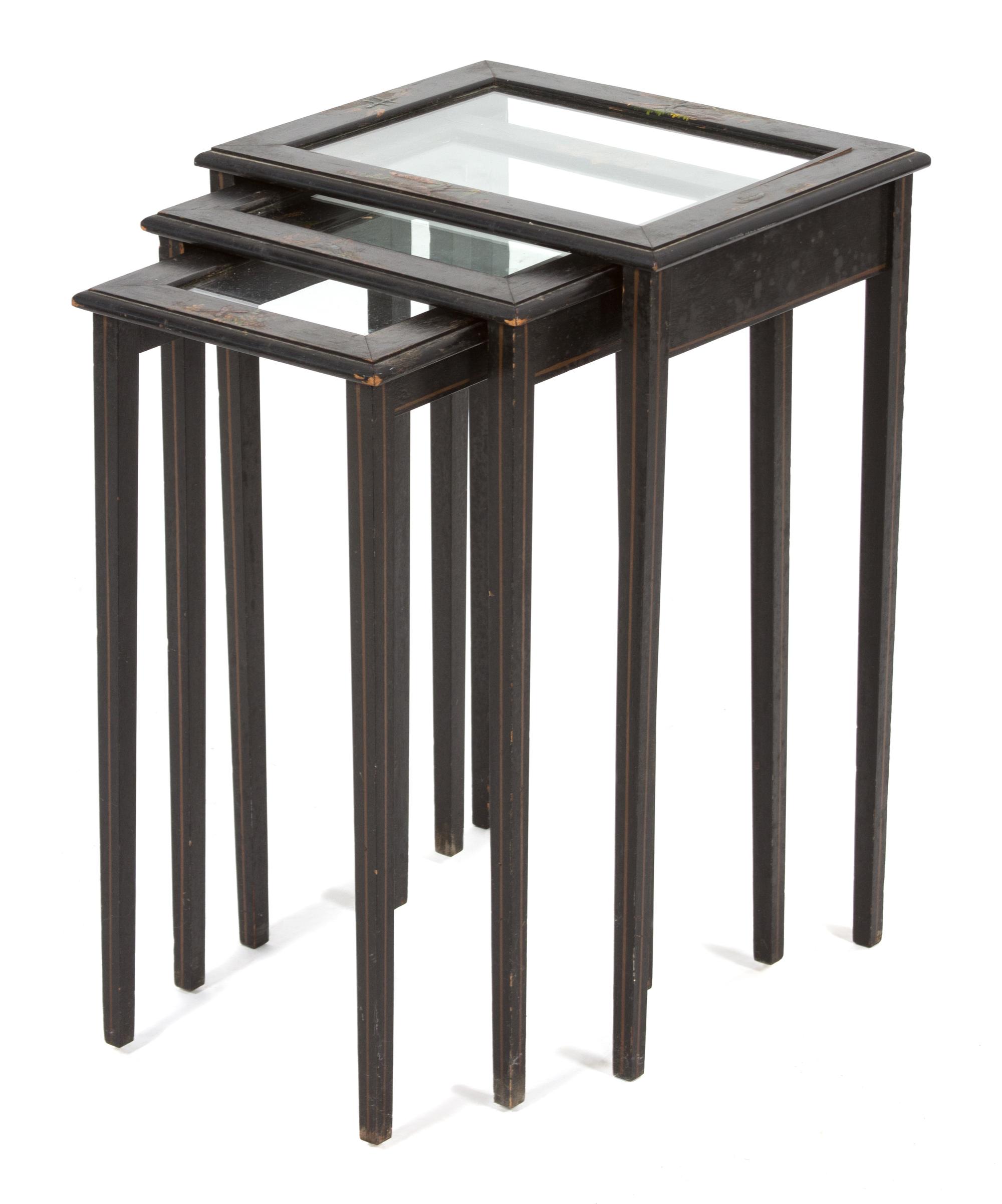 A Set of Three Chinoiserie Lacquered Nesting Tables Height of tallest 20 inches. — 20TH CENTURY