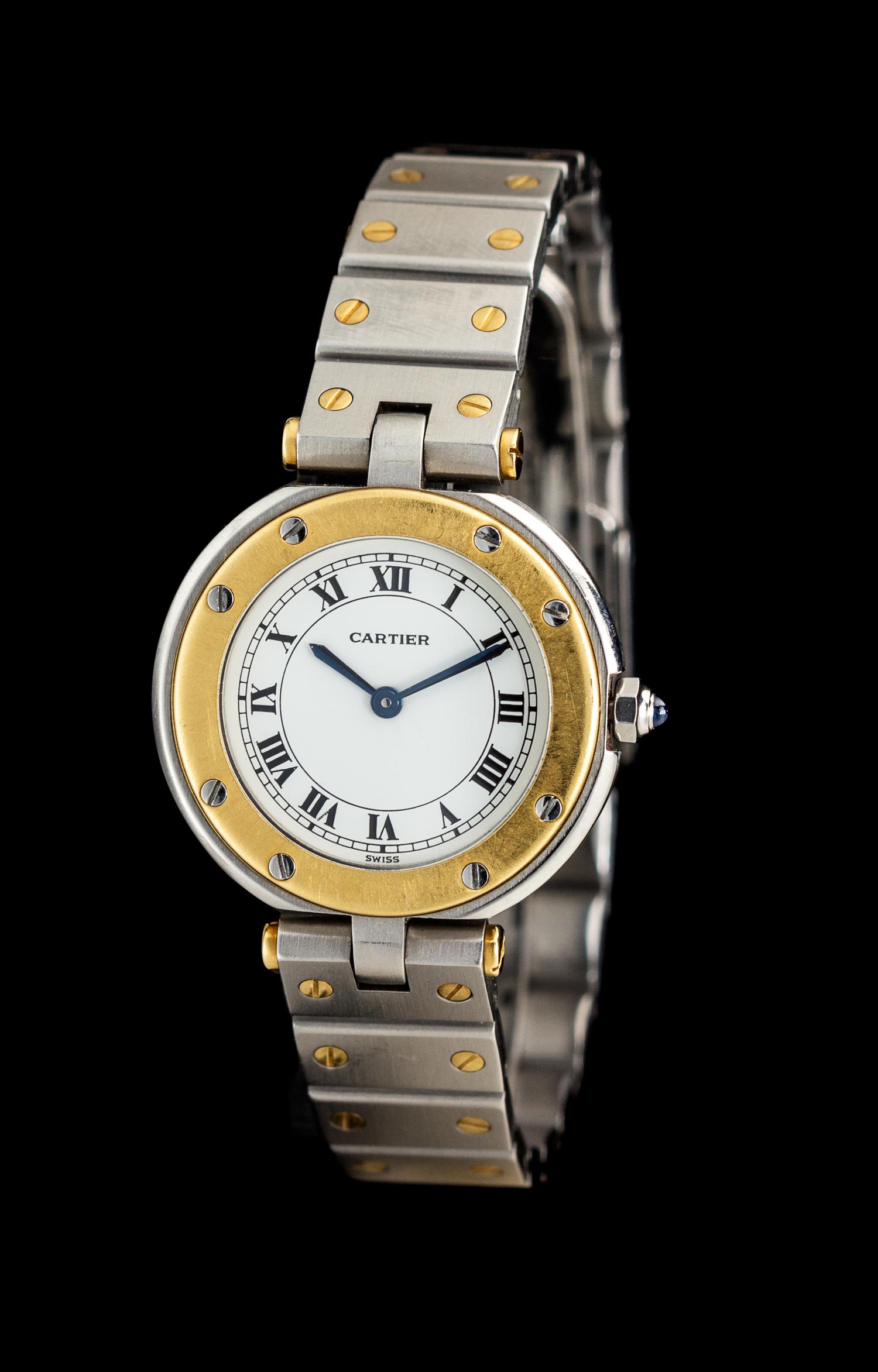 A Stainless Steel and Yellow Gold Santos Wristwatch, Cartier,