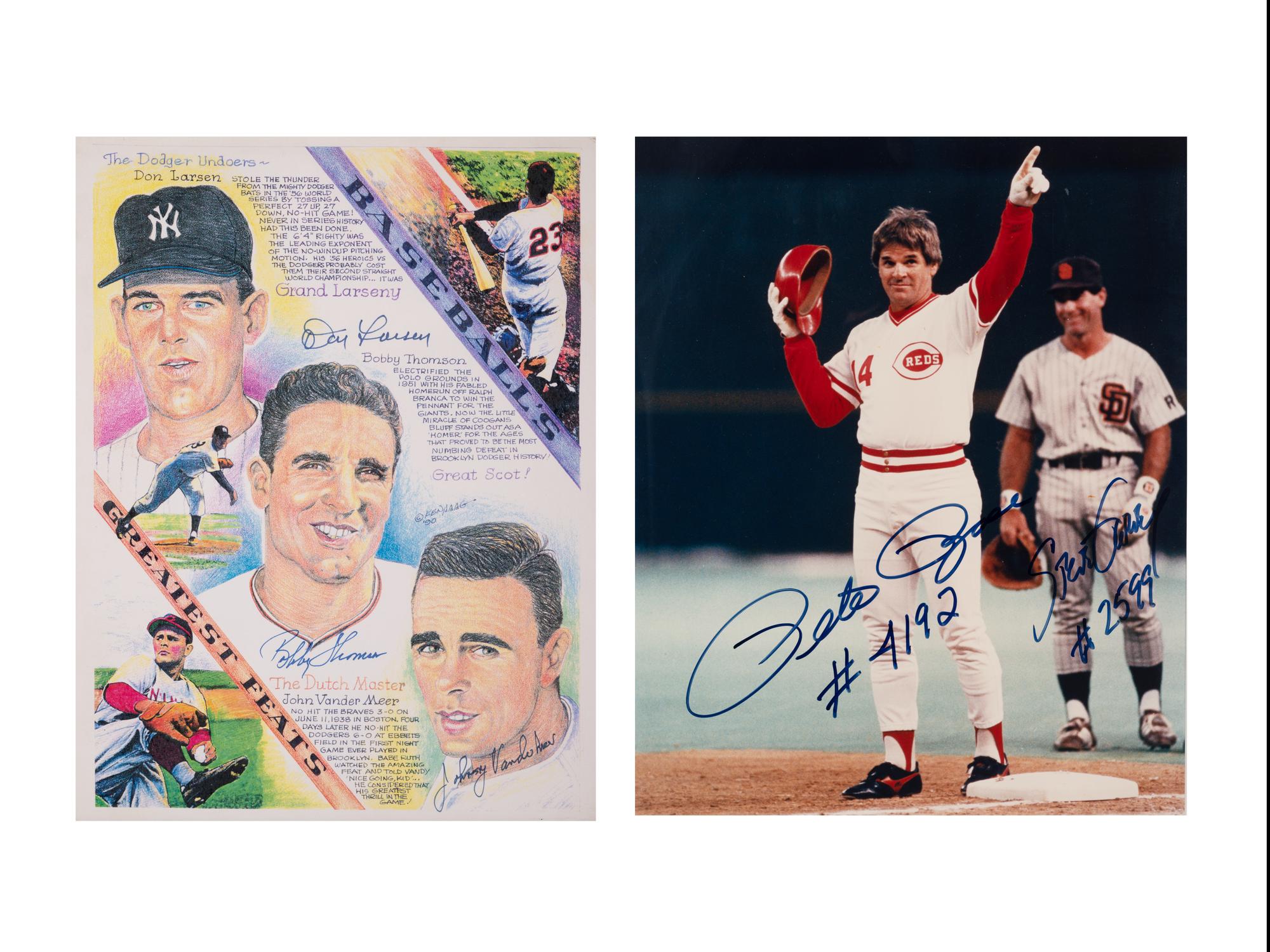 A Baseball's Greatest Feats Signed Autograph Print and Pete Rose / Steve Garvey Dual Signed 4,192 Large Format Photograph