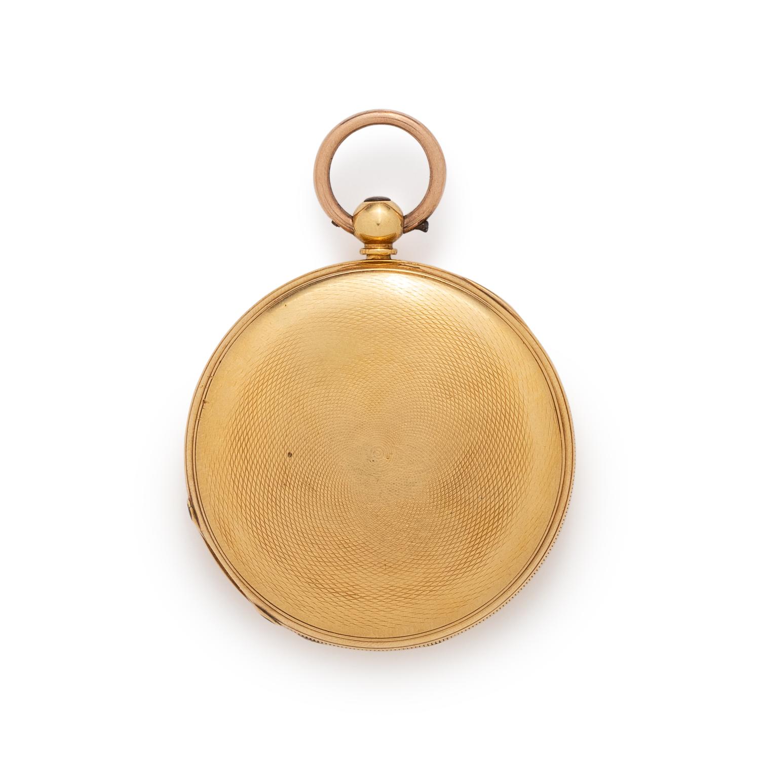 18K YELLOW GOLD HUNTER CASE POCKET WATCH WITH GOLD-FILLED FOB CHAIN