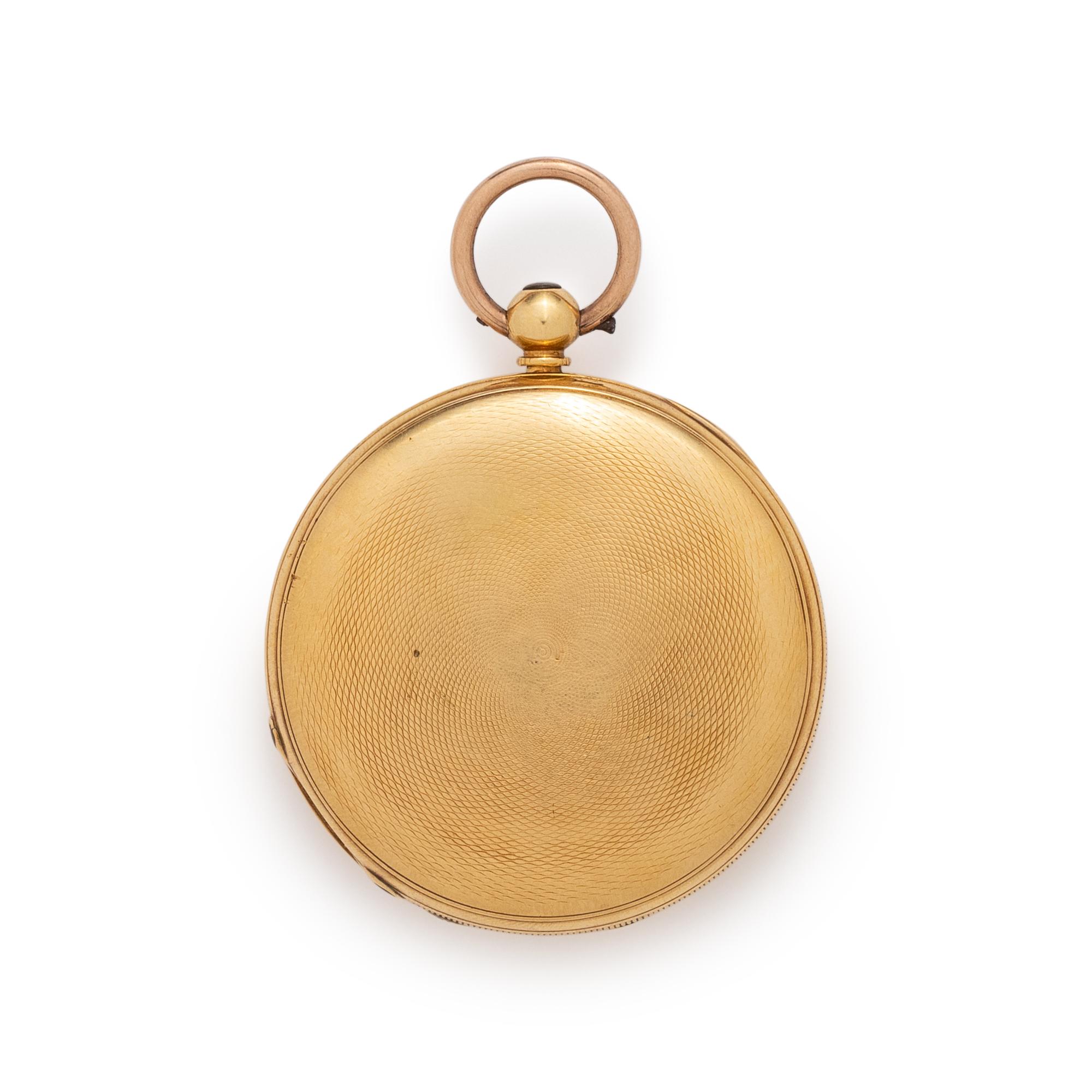 18K YELLOW GOLD HUNTER CASE POCKET WATCH WITH GOLD-FILLED FOB CHAIN