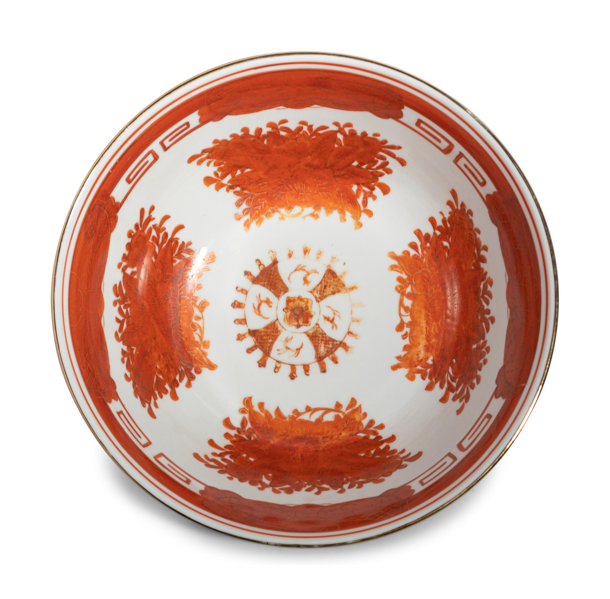 A Chinese Export Iron Red Decorated Porcelain Jar Mounted as a Lamp and a Similar Bowl