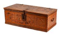 An Iron Mounted Italian Parquetry Chest Height 15 x width 43 x depth 20 1/2 inches. — 18TH/19TH CENTURY