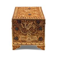 A Tibetan Style Gilt Metal, Emerald and Ruby Mounted Table Casket
