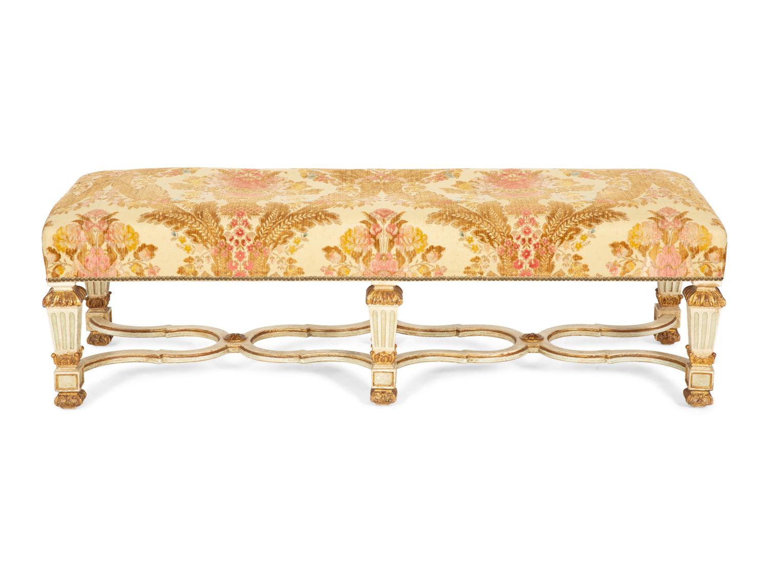 An Italian Painted and Parcel Gilt Bench