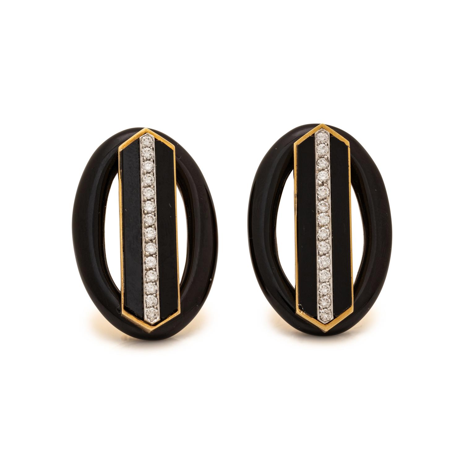 EMIS BEROS, ONYX AND DIAMOND EARRINGS