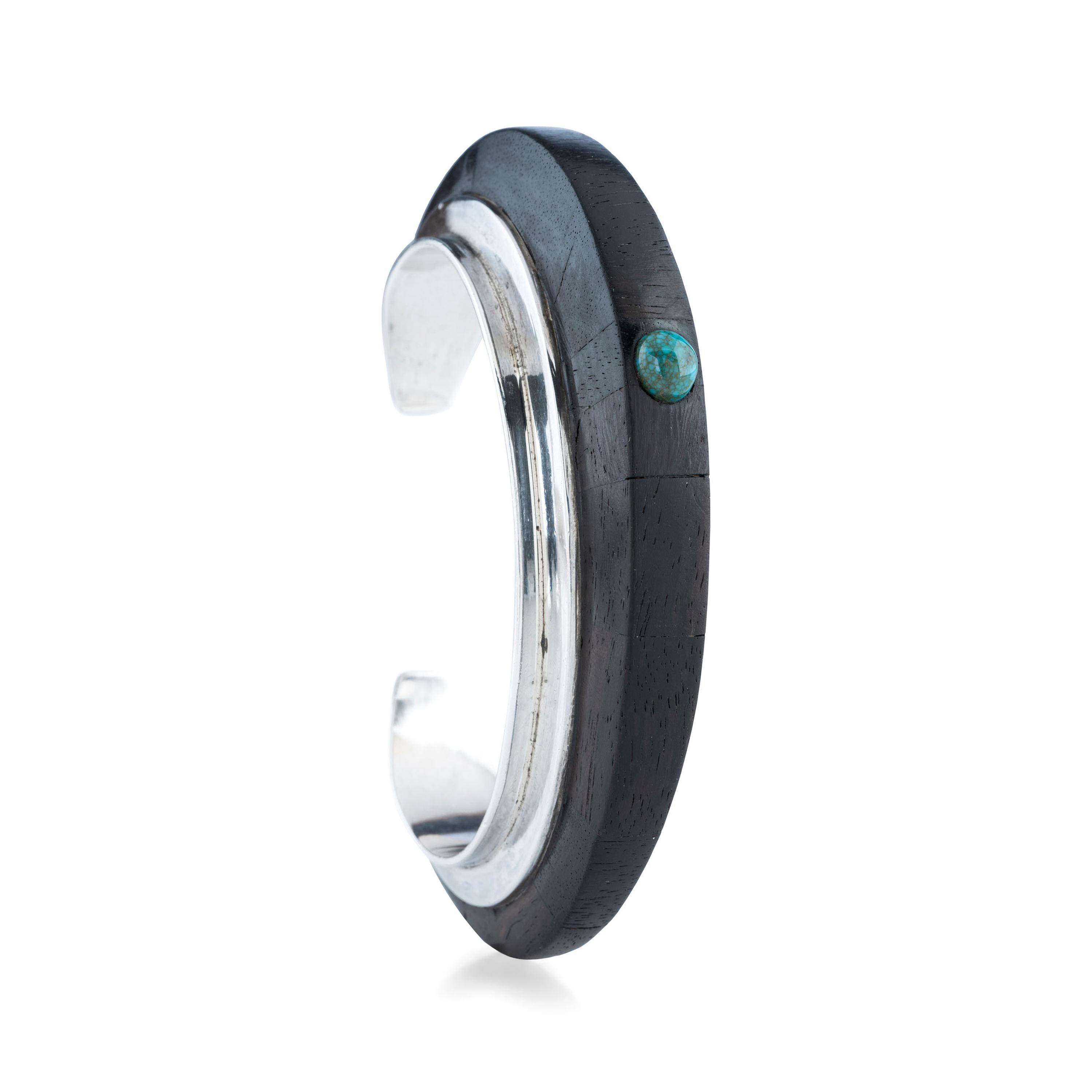Silver Cuff Bracelet, with Ironwood, Turquoise, and Coral
