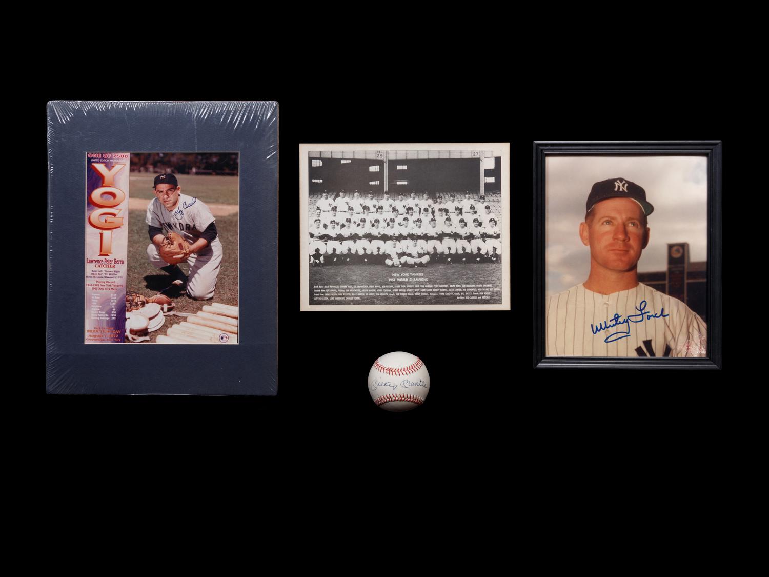 A Group of Four 1950s New York Yankees Items Including a Mickey Mantle Signed Baseball (PSA),