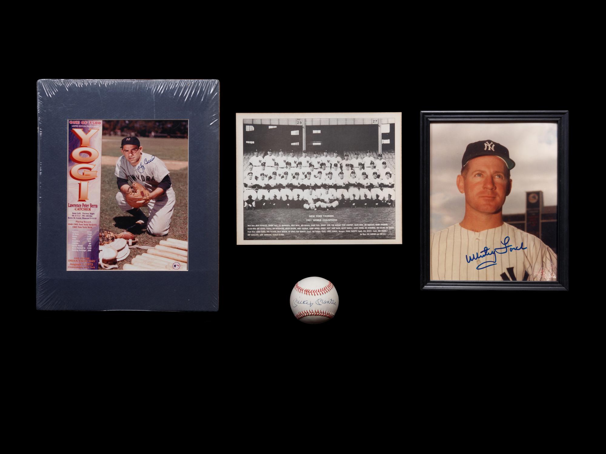 A Group of Four 1950s New York Yankees Items Including a Mickey Mantle Signed Baseball (PSA),