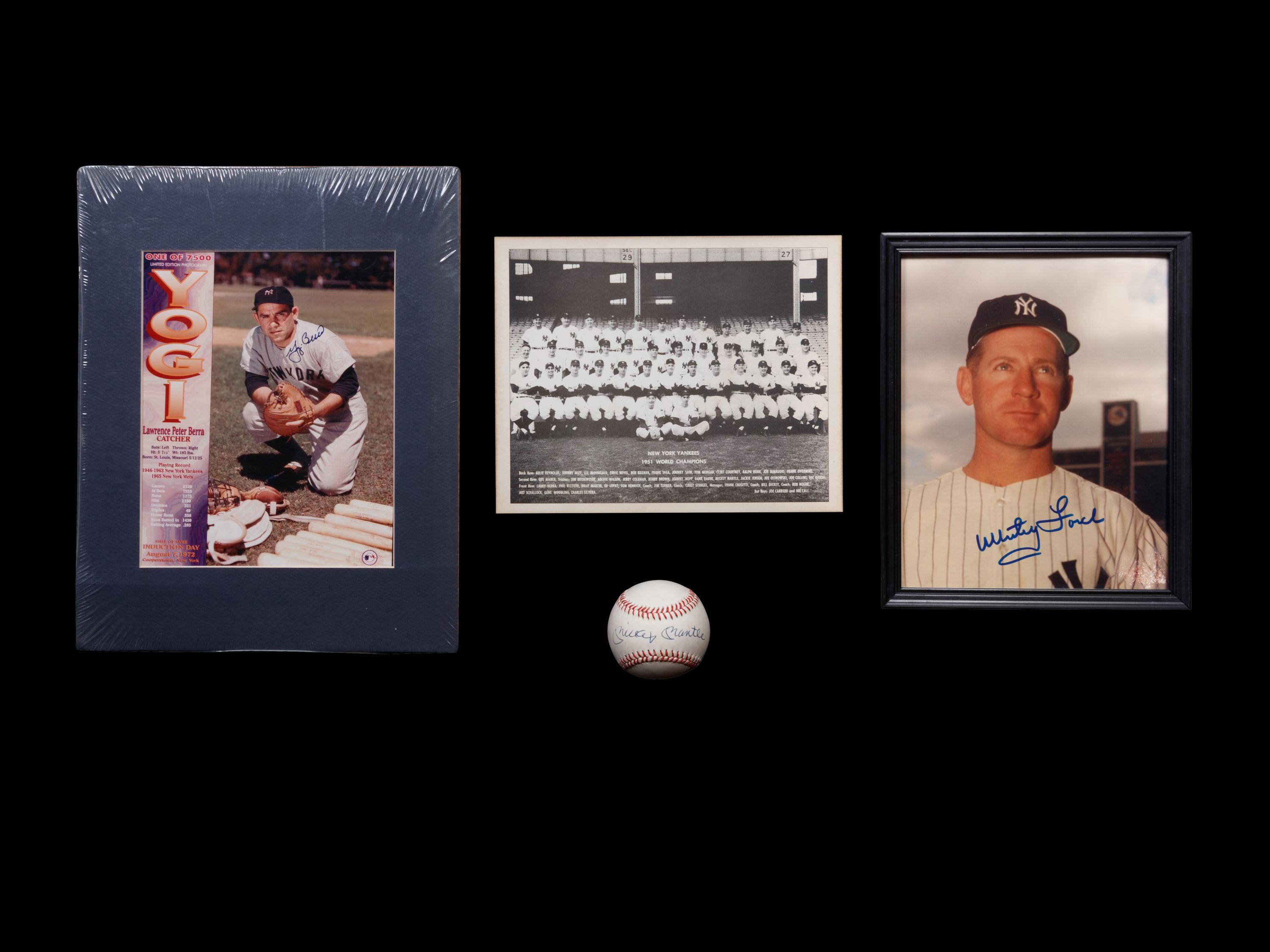 A Group of Four 1950s New York Yankees Items Including a Mickey Mantle Signed Baseball (PSA),