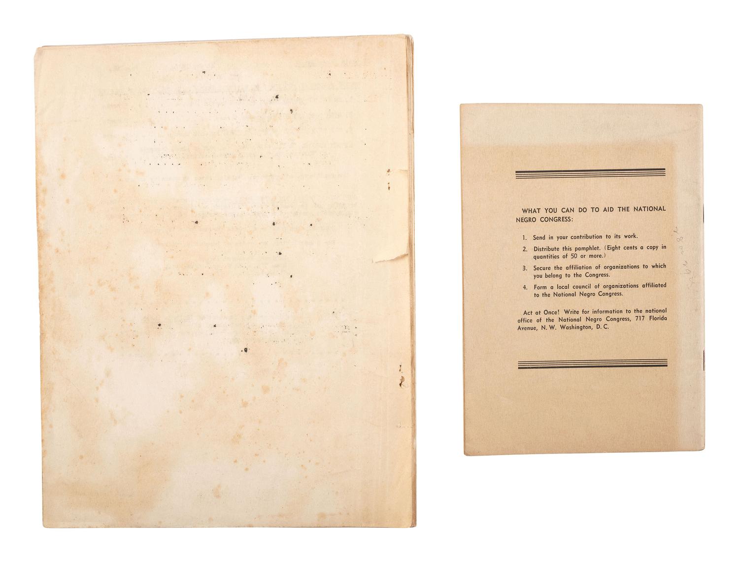 [CIVIL RIGHTS]. A pair of 1936 publications related to the National Negro Congress.