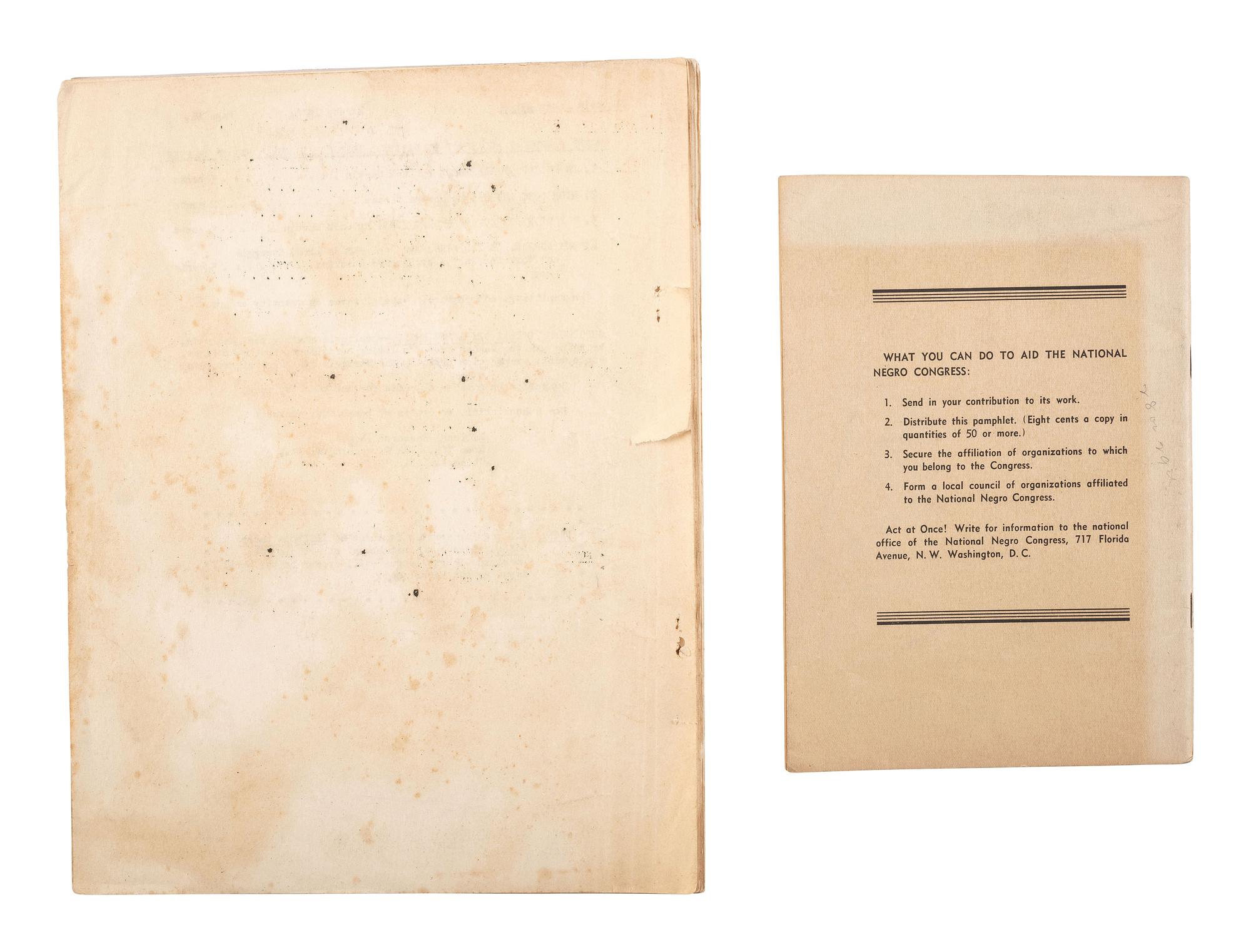 [CIVIL RIGHTS]. A pair of 1936 publications related to the National Negro Congress.