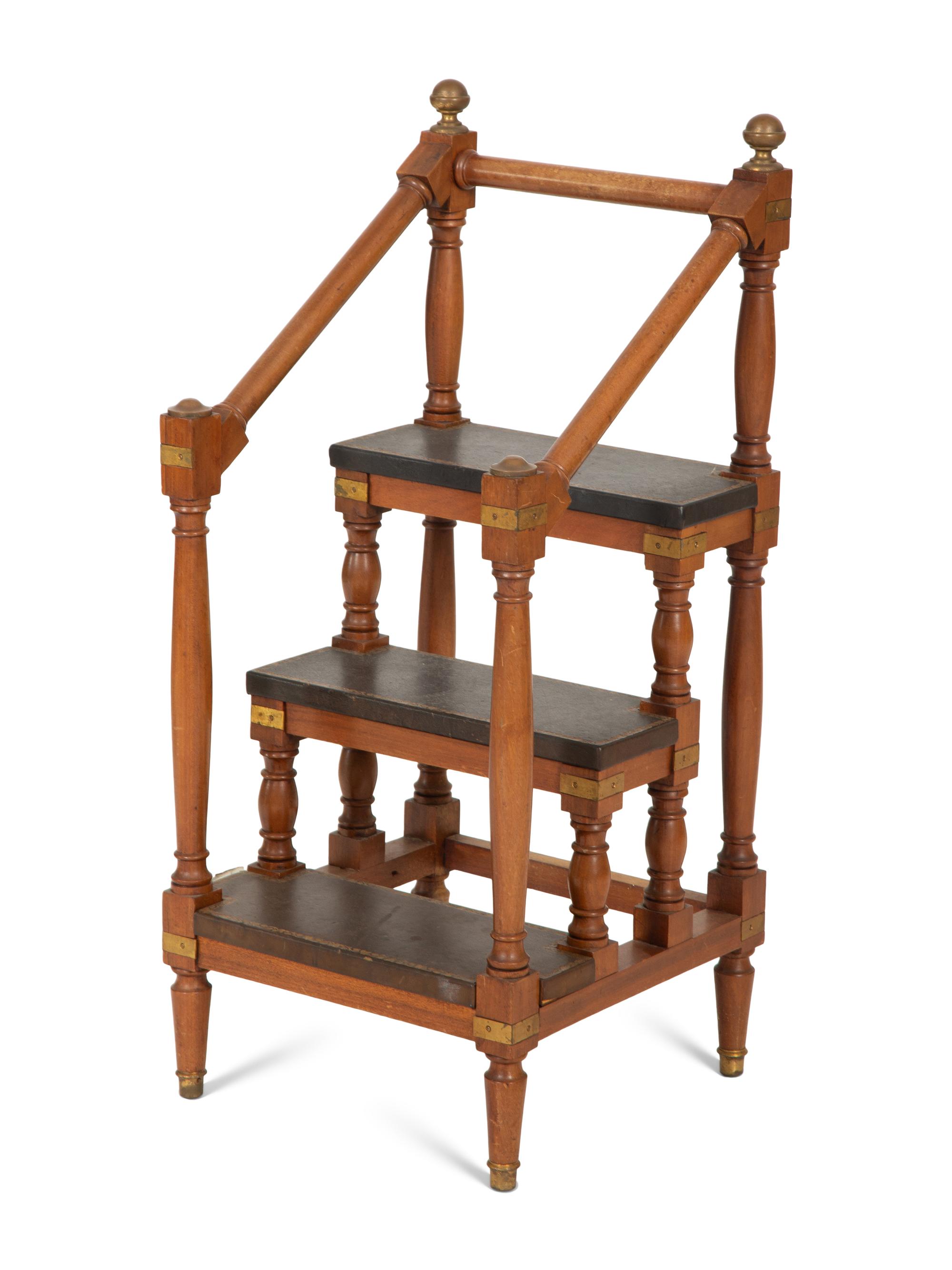 A Set of Victorian Brass Mounted Mahogany Library Steps