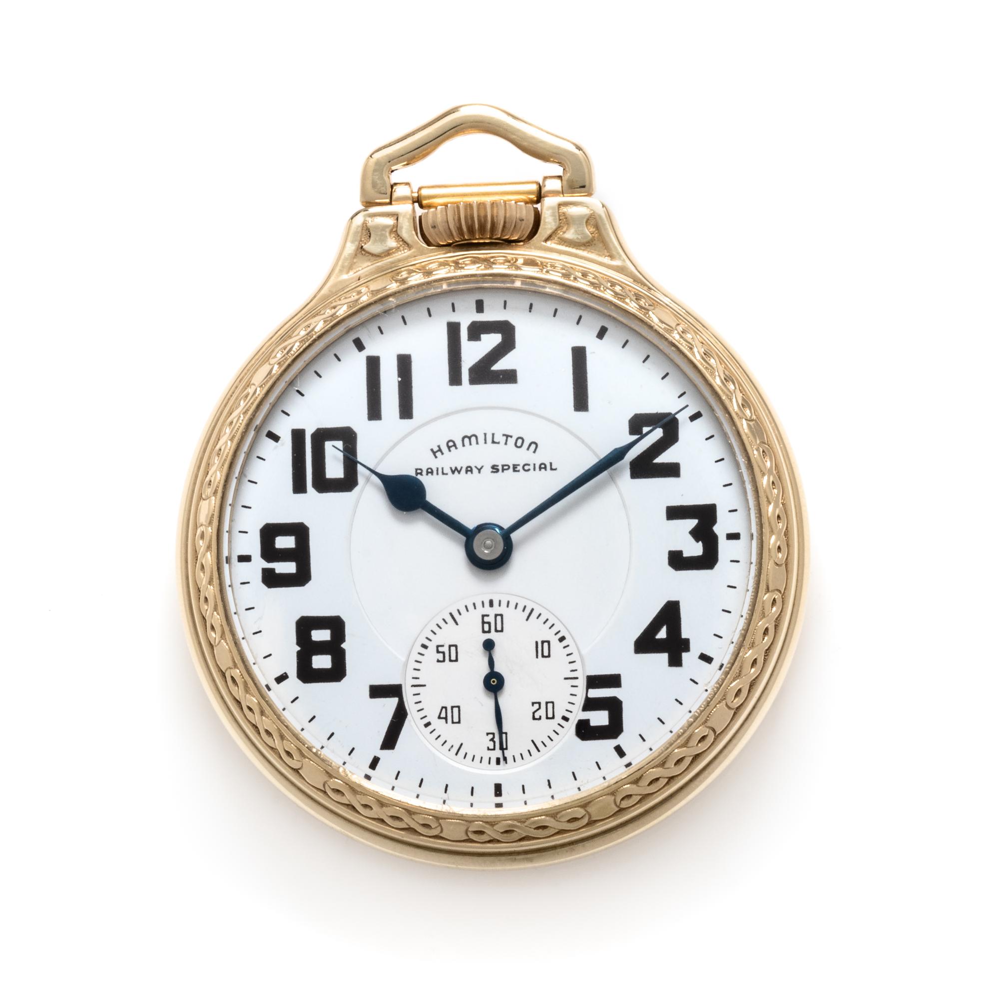 Hamilton, 14K Yellow Gold Open Face 'Railway Special' Pocket Watch, Circa 1948