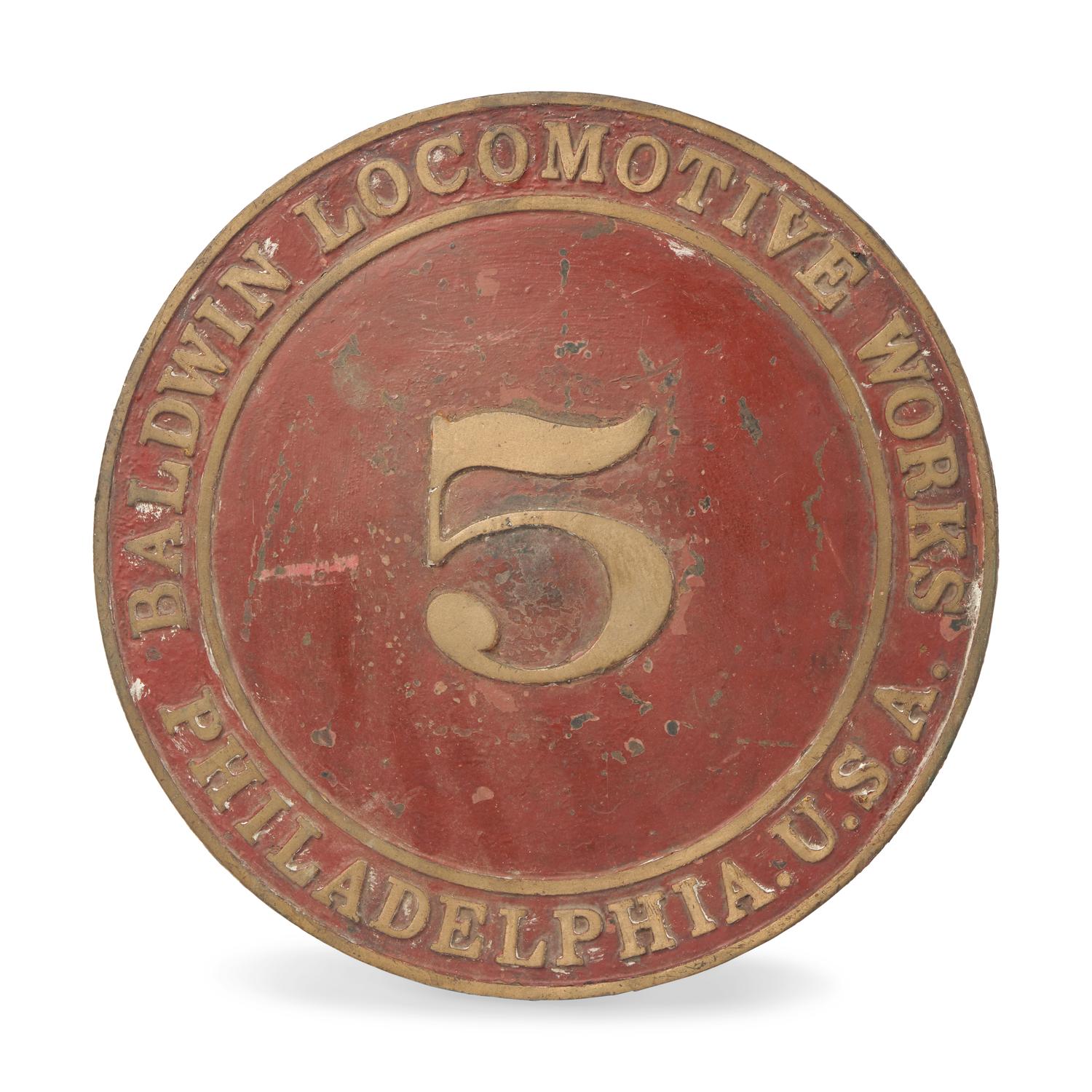 A Painted Cast Iron Baldwin Locomotive Works Train Plate from the Central Adela #5