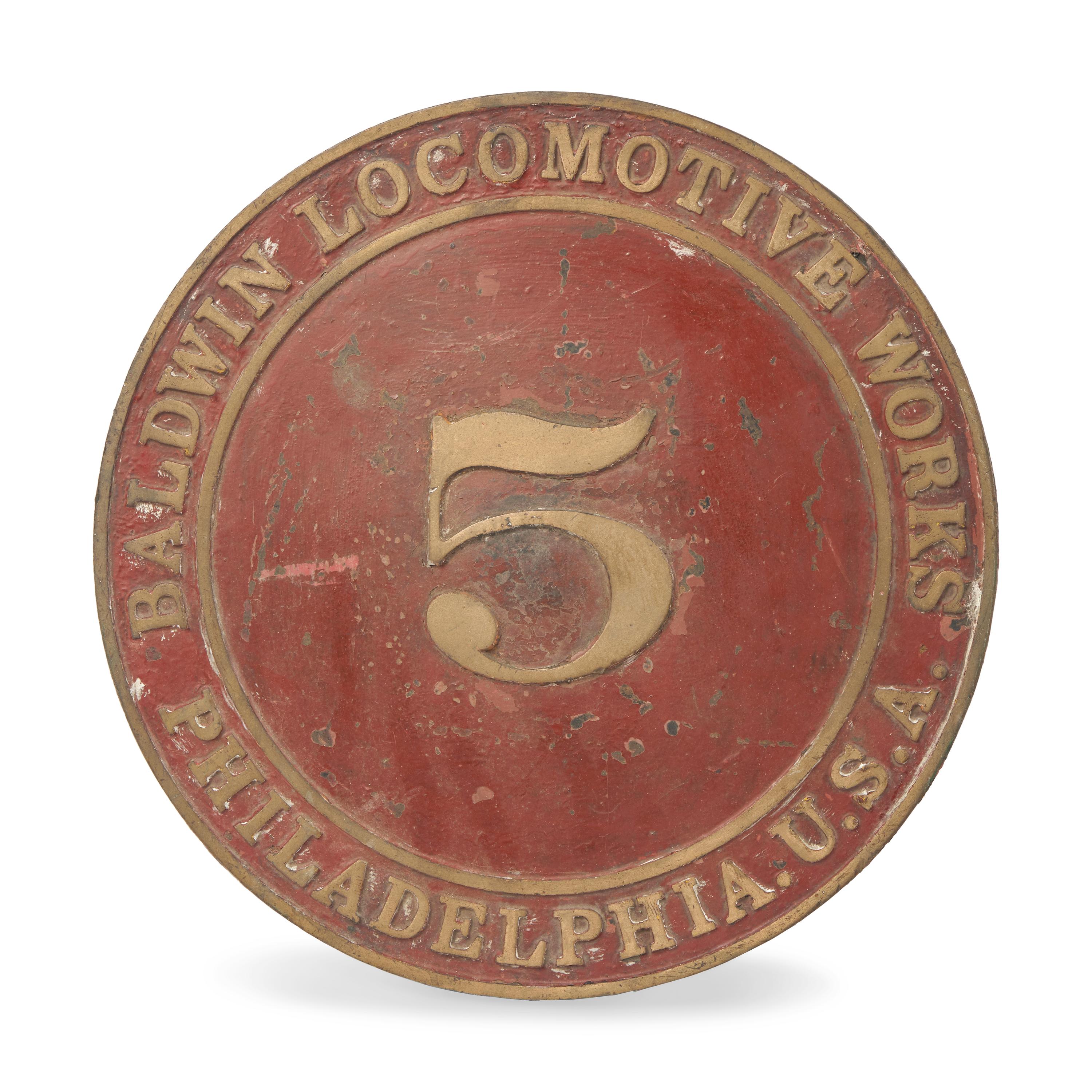 A Painted Cast Iron Baldwin Locomotive Works Train Plate from the Central Adela #5