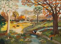 Grace McArthur (American, 1899–1986) — Landscapes with Streams, Figures and Homesteads, 2 works