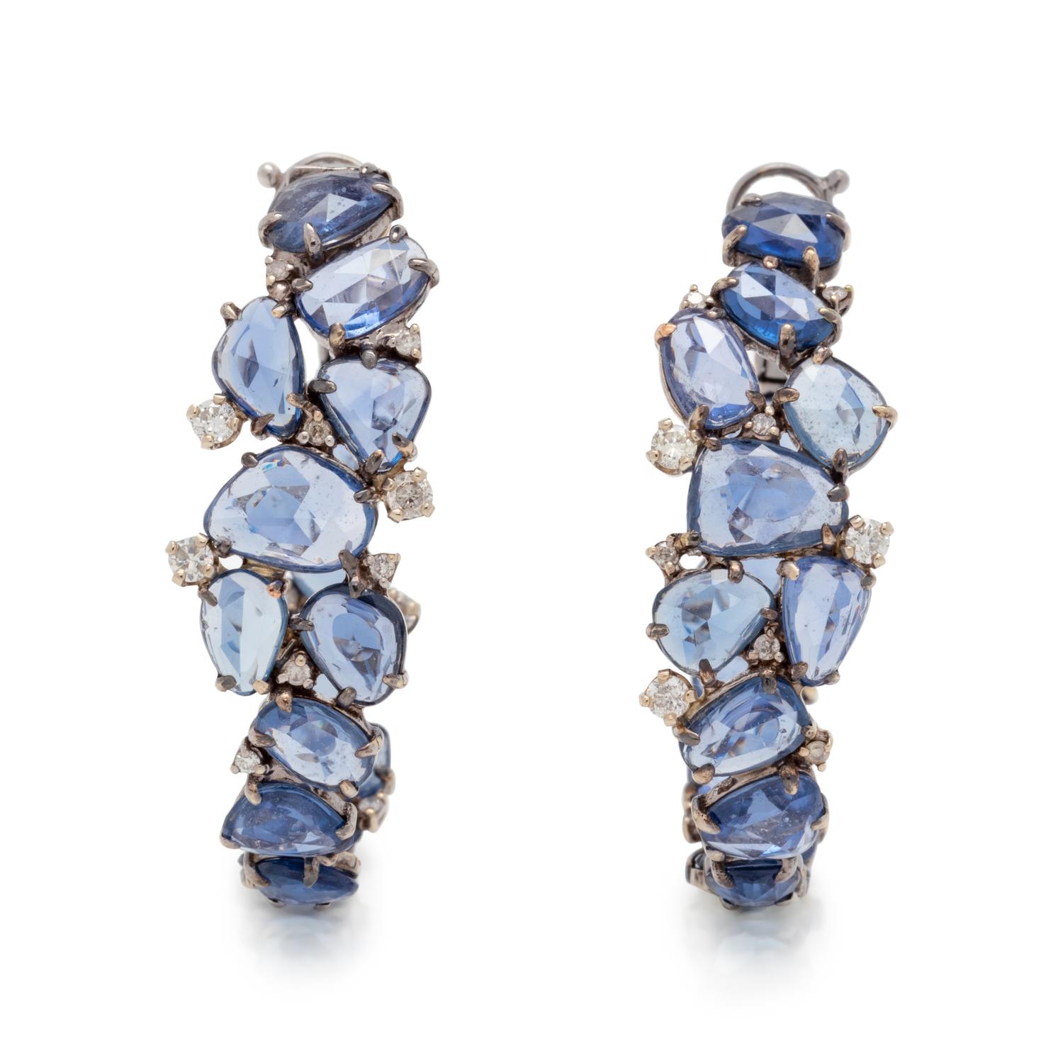 SAPPHIRE AND DIAMOND HOOP EARRINGS