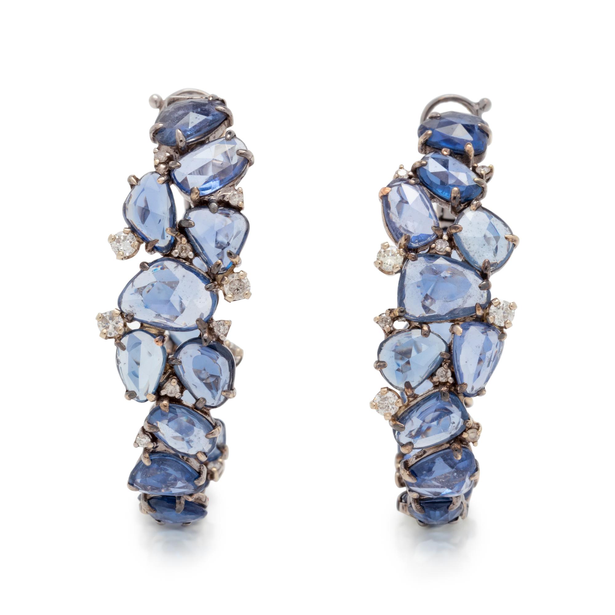 SAPPHIRE AND DIAMOND HOOP EARRINGS