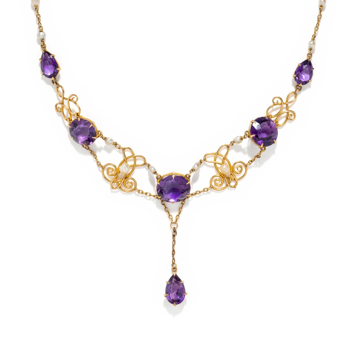 ART NOUVEAU, AMETHYST AND PEARL NECKLACE