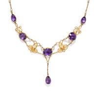ART NOUVEAU, AMETHYST AND PEARL NECKLACE