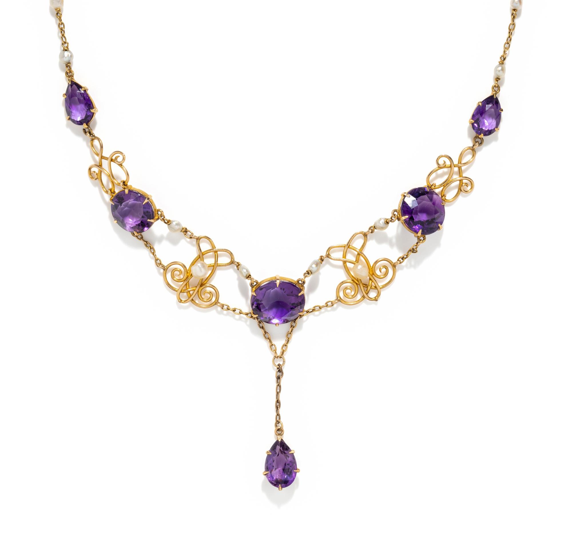 ART NOUVEAU, AMETHYST AND PEARL NECKLACE