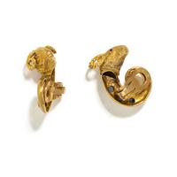 YELLOW GOLD AND SAPPHIRE RAM'S HEAD CLIP EARRINGS