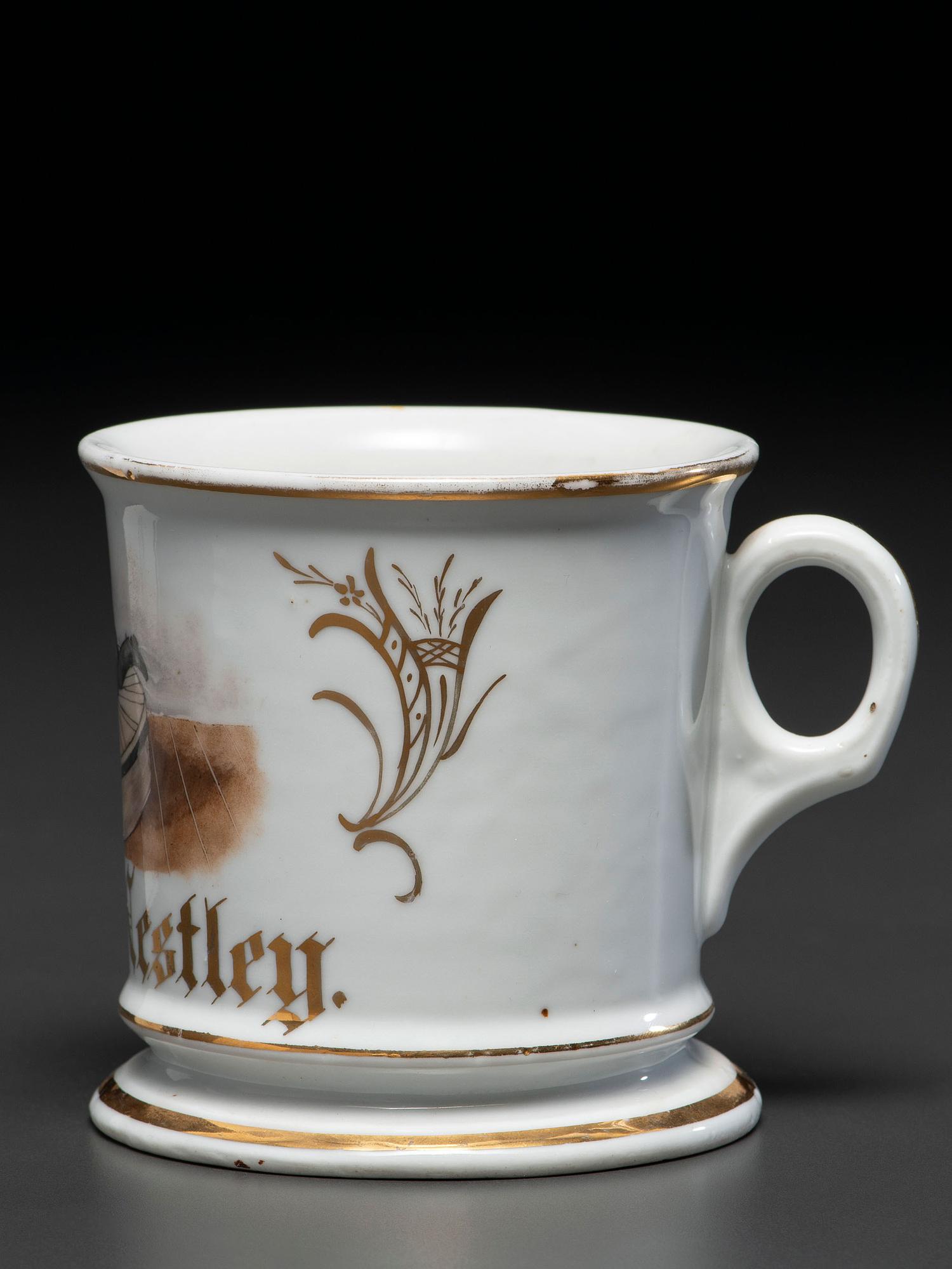 A Mill Stone Dresser's Porcelain Occupational Shaving Mug Belonging to Peter Nestley