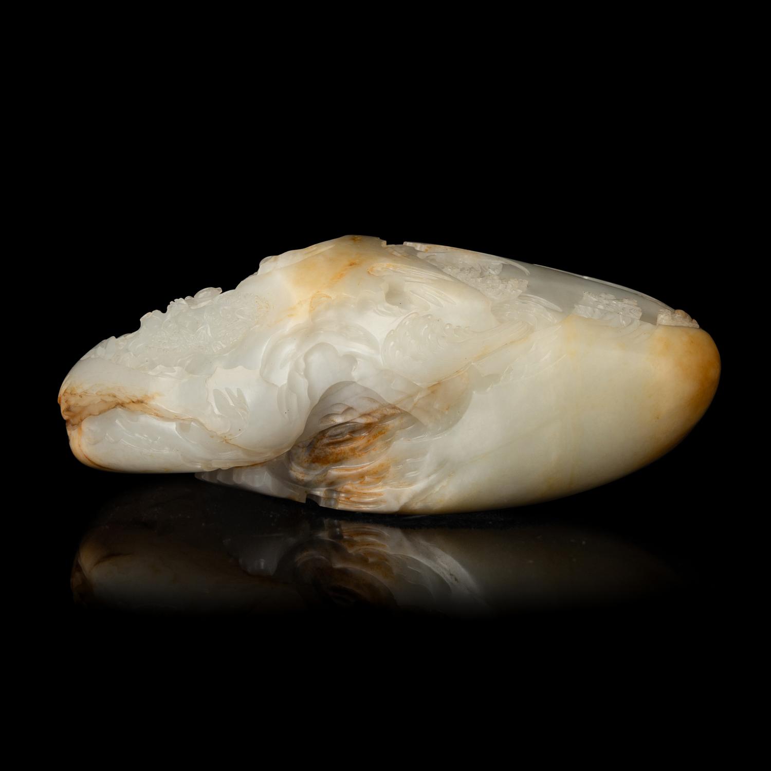 A Chinese White and Russet 'Landscape' Jade Boulder 民國-近代 白玉行旅圖山子