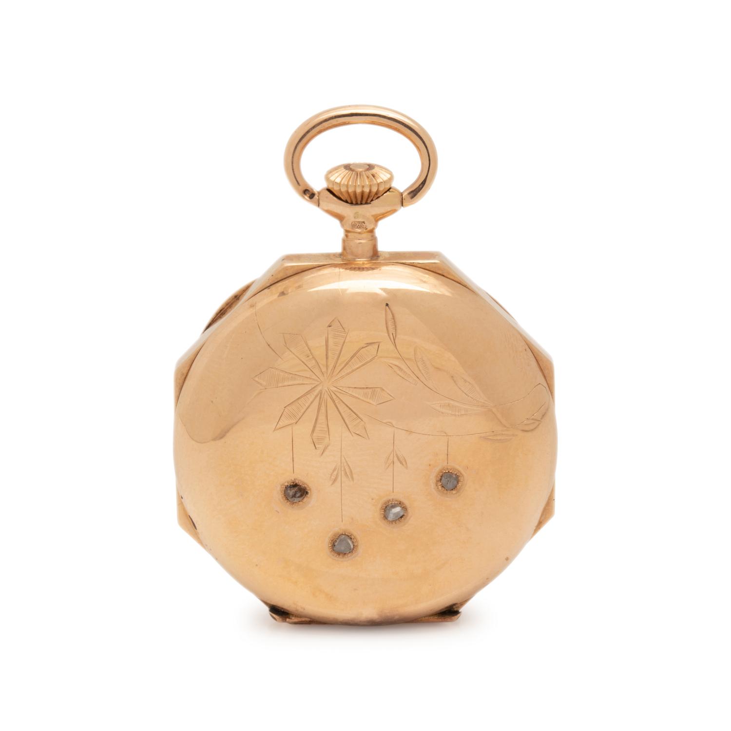 14K YELLOW GOLD AND DIAMOND HUNTER CASE POCKET WATCH
