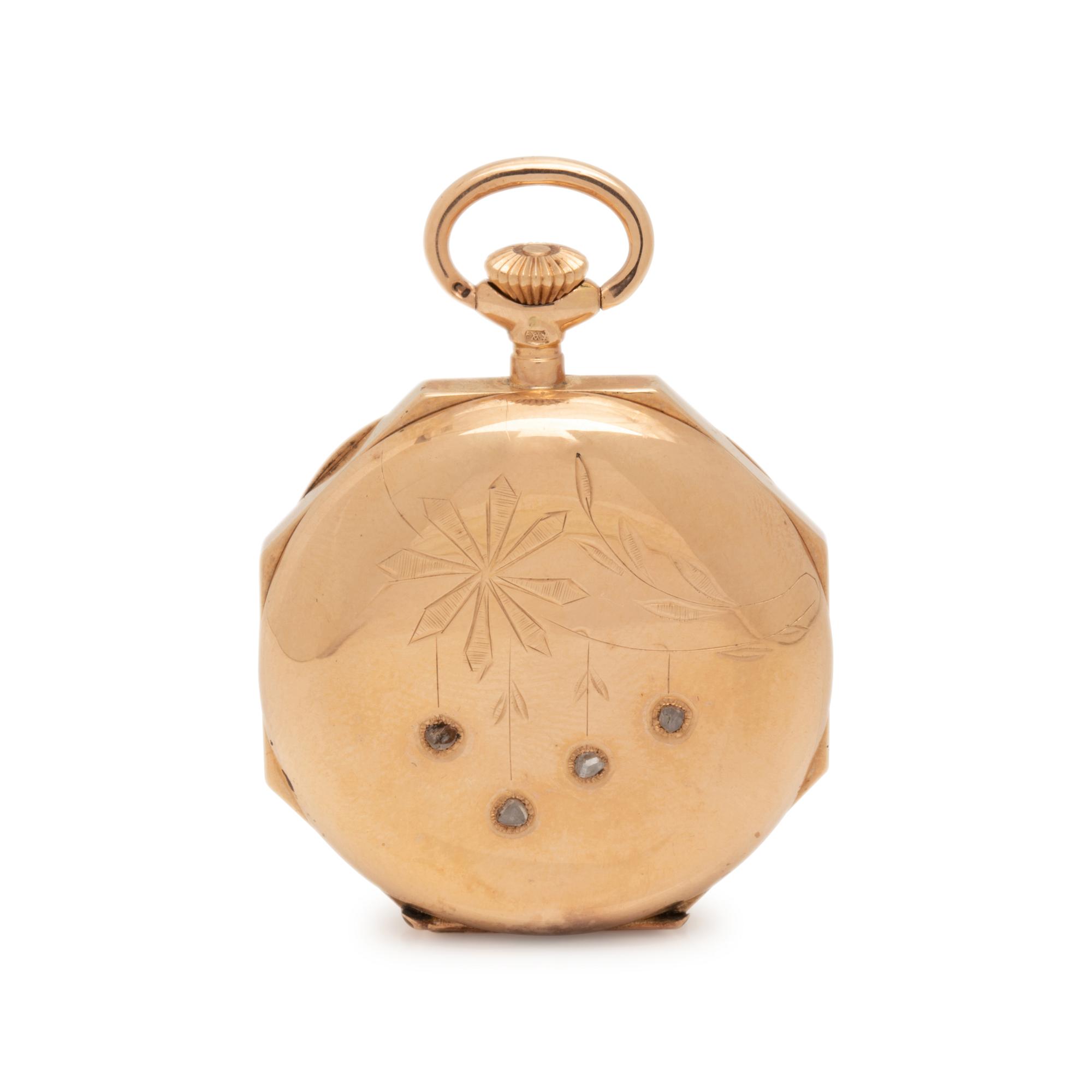 14K YELLOW GOLD AND DIAMOND HUNTER CASE POCKET WATCH