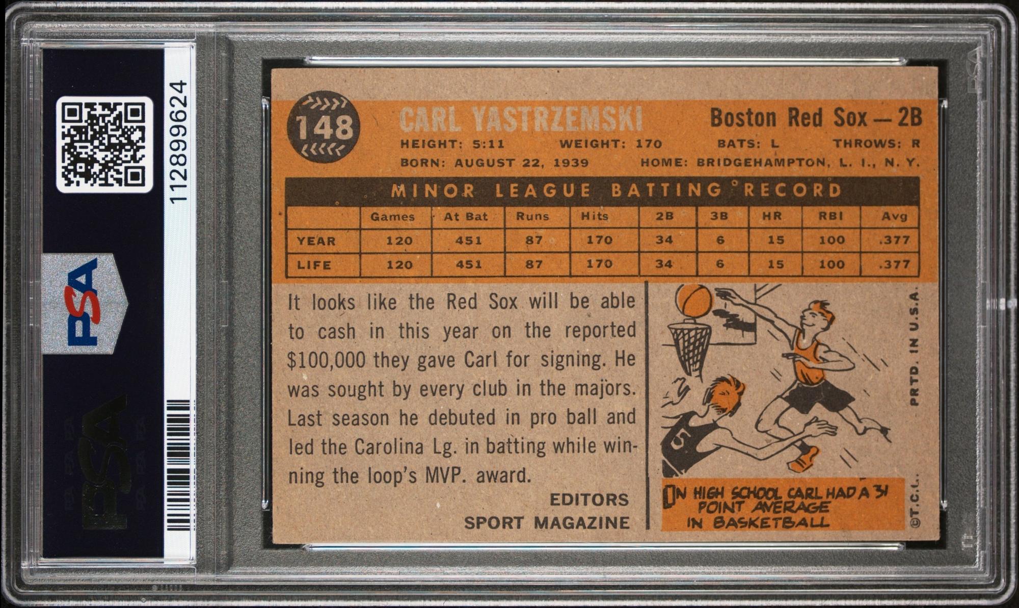 A 1960 Topps Carl Yastrzemski Rookie Baseball Card No. 148 (PSA 6 EX-MT)