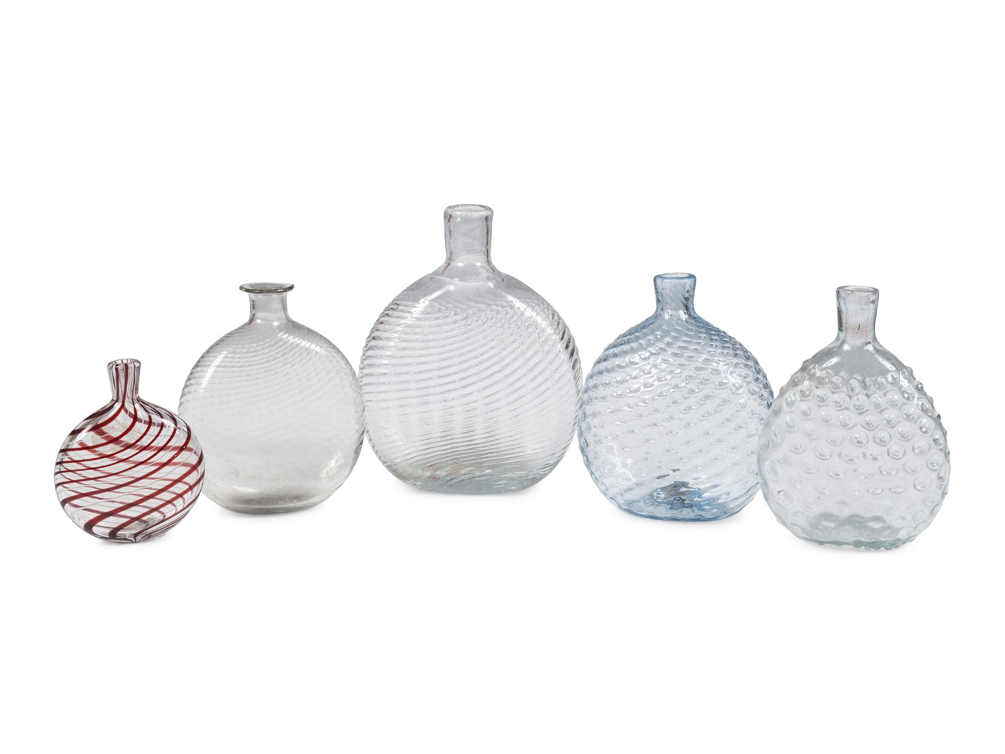 Five Early American Glass Flasks