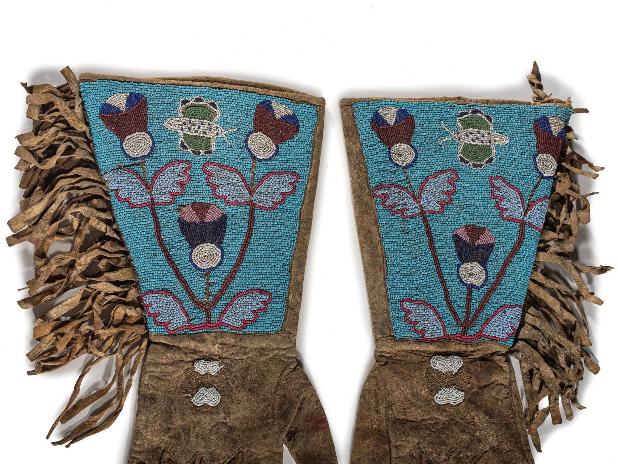 Plateau Beaded Hide Gauntlets, with Butterflies