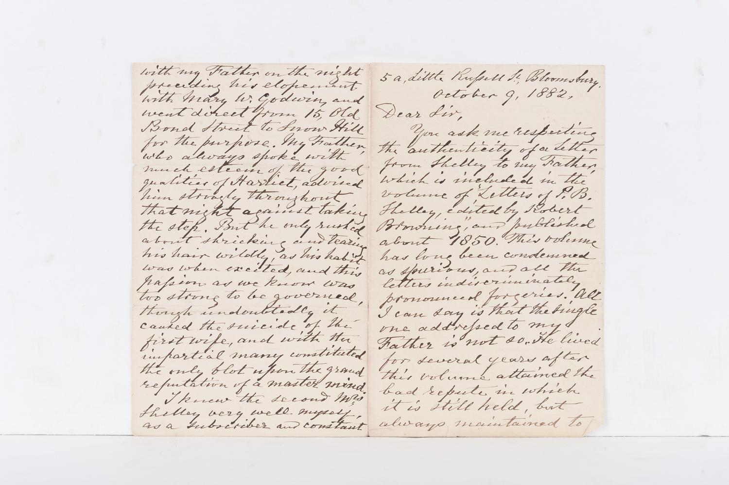 SHELLEY, Percy Bysshe (1792-1822). Letters of Percy Bysshe Shelley . London: Edward Moxon, 1852.