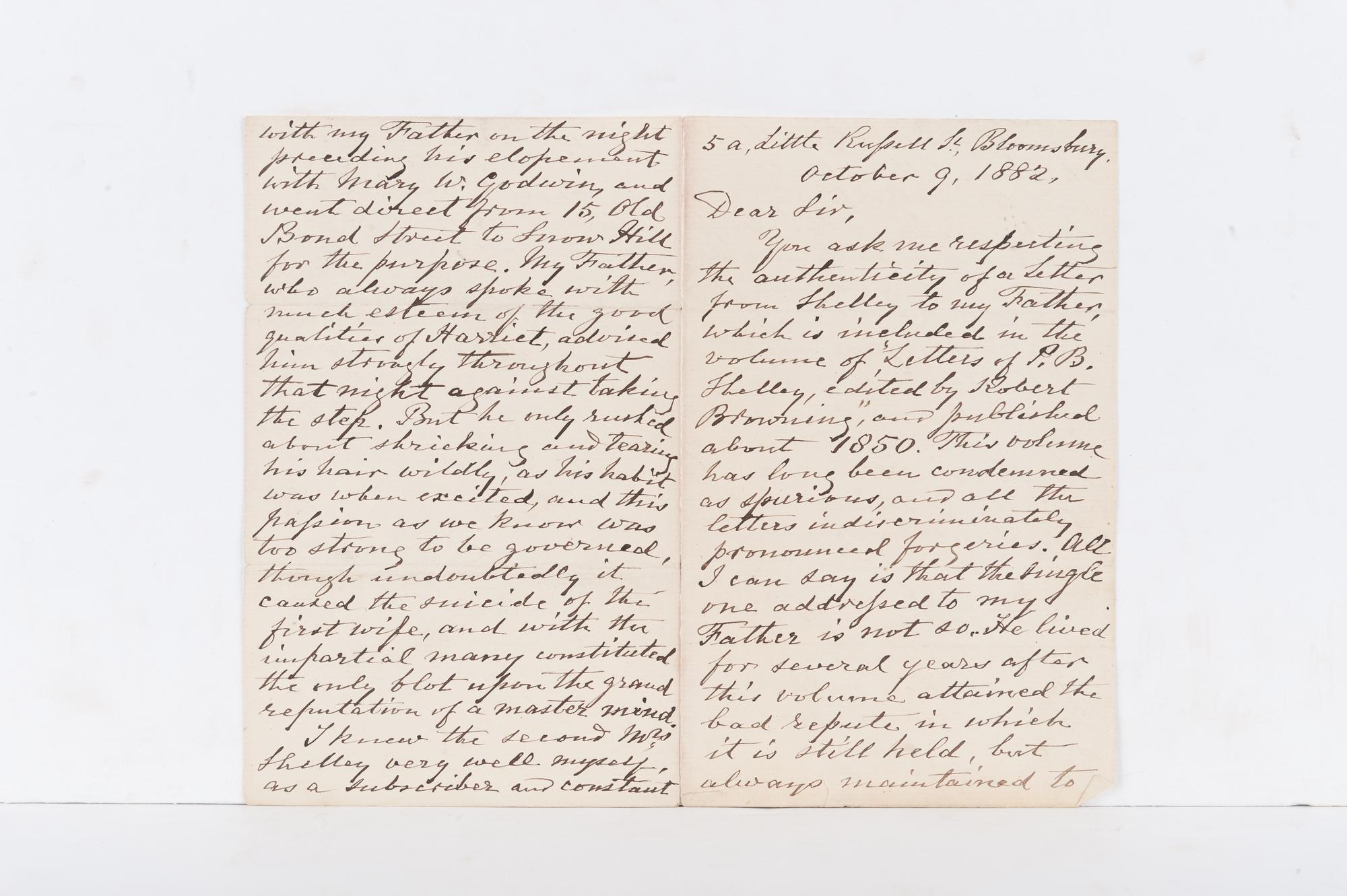 SHELLEY, Percy Bysshe (1792-1822). Letters of Percy Bysshe Shelley . London: Edward Moxon, 1852.