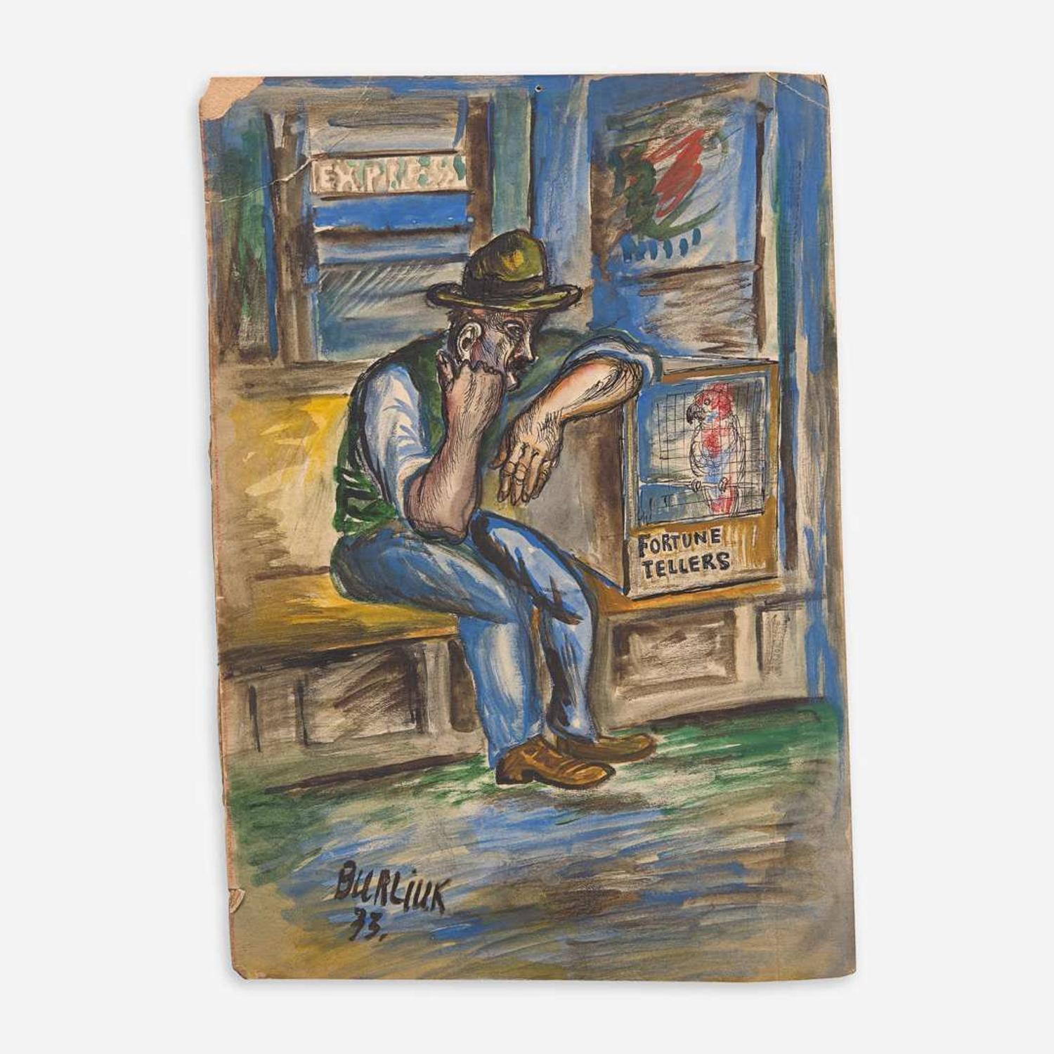 David Burliuk (Ukrainian, 1882–1967) Man at the Fortune Teller; together with a companion